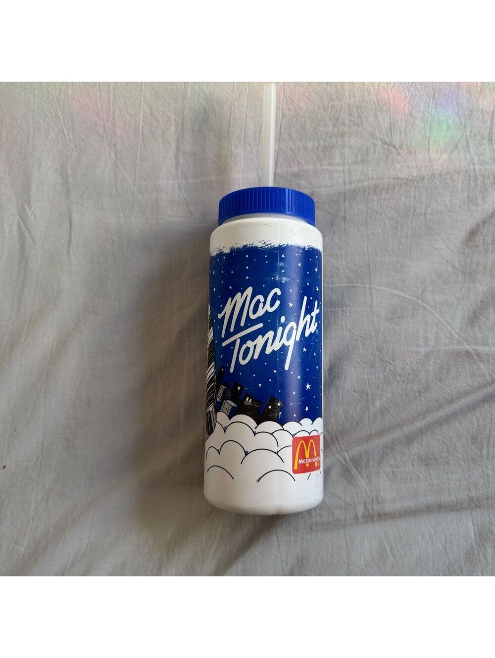 Vintage 1989 McDonalds Mac Tonight Water Bottle Squeeze Cup Lid Straw Moon Man